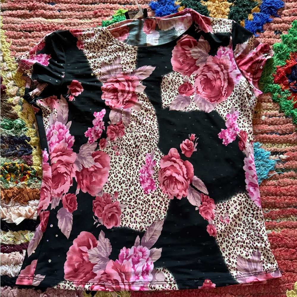 Brittany Black Floral Leopard Print Shirt